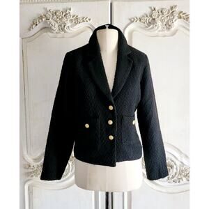 PLM Womens black Classic Tweed Gold Buttons Short Jacket Sz M